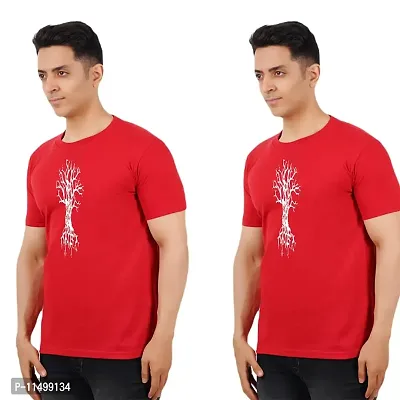 VINTAGE DREAM AND DEVICE OF LEAF Men's Cotton Regular Fit Half Sleeve Tree Printed Casual Tshirt (Red, Size XL) -Packof2