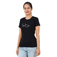 VINTAGE DREAM AND DEVICE OF LEAF Women's Cotton Regular Fit Half Sleeve Smile Printed Casual Tshirt (Black, Size L)-thumb3