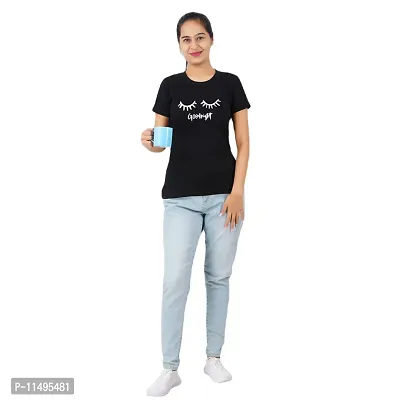 VINTAGE DREAM AND DEVICE OF LEAF Women's Cotton Regular Fit Half SleeveGoodnight Printed Casual Tshirt (Black, Size XL)-thumb3