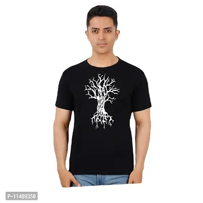 VINTAGE DREAM AND DEVICE OF LEAF Men's Cotton Regular Fit Half Sleeve Tree Printed Casual Tshirt (Black, Size 2XL) -Packof2-thumb0