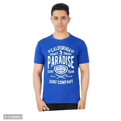 VINTAGE DREAM AND DEVICE OF LEAF Men's Cotton Regular Fit Half Sleeve Paradise Printed Casual Tshirt (Blue, Size M) -Packof1-thumb0