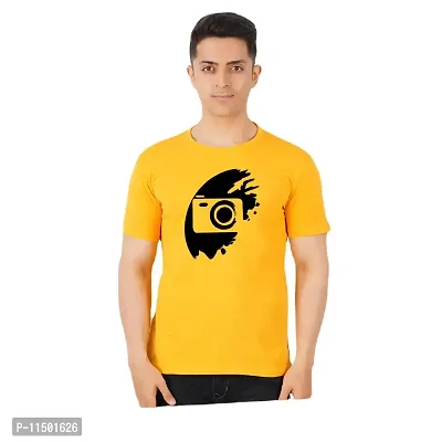 VINTAGE DREAM AND DEVICE OF LEAF Men's Cotton Regular Fit Half Sleeve Camera Printed Casual Tshirt (Yellow, Size L) -Packof2