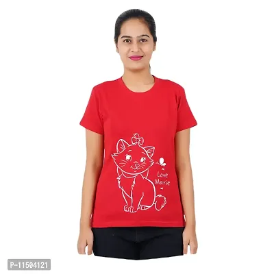 VINTAGE DREAM AND DEVICE OF LEAF Women's Cotton Regular Fit Half Sleeve Cat Printed Casual Tshirt (Red, Size M) -Packof2