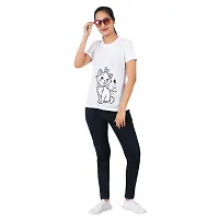 VINTAGE DREAM AND DEVICE OF LEAF Women's Cotton Regular Fit Half Sleeve Cat Printed Casual Tshirt (White, Size XL)-thumb2