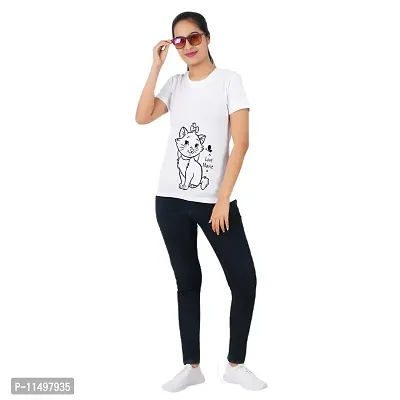 VINTAGE DREAM AND DEVICE OF LEAF Women's Cotton Regular Fit Half Sleeve Cat Printed Casual Tshirt (White, Size XL)-thumb3