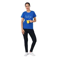 VINTAGE DREAM AND DEVICE OF LEAF Women's Cotton Regular Fit Half Sleeve Smile Printed Casual Tshirt (Blue, Size 2XL)-thumb2