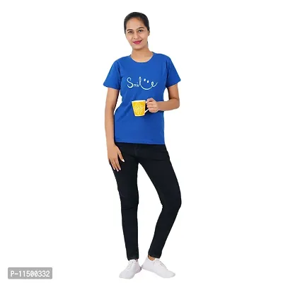 VINTAGE DREAM AND DEVICE OF LEAF Women's Cotton Regular Fit Half Sleeve Smile Printed Casual Tshirt (Blue, Size 2XL)-thumb3