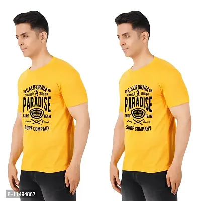 VINTAGE DREAM AND DEVICE OF LEAF Men's Cotton Regular Fit Half Sleeve Paradise Printed Casual Tshirt (Yellow, Size S) -Packof1-thumb0