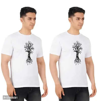 VINTAGE DREAM AND DEVICE OF LEAF Men's Cotton Regular Fit Half Sleeve Tree Printed Casual Tshirt (White, Size 2XL) -Packof2