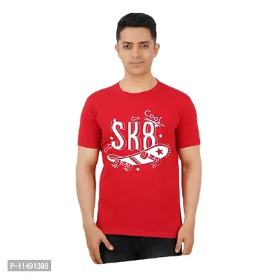 VINTAGE DREAM AND DEVICE OF LEAF Men's Cotton Regular Fit Half Sleeve SK8 Cool Printed Casual Tshirt (Red, Size L) -Packof1-thumb0