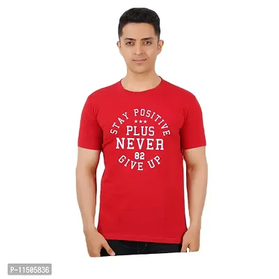 VINTAGE DREAM AND DEVICE OF LEAF Men's Cotton Regular Fit Half Sleeve 82 Never give Up Printed Casual Tshirt (Red, Size S) -Packof2