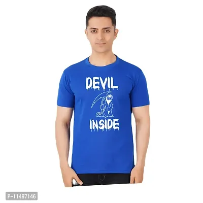 VINTAGE DREAM AND DEVICE OF LEAF Men's Cotton Regular Fit Half Sleeve Devil Inside Printed Casual Tshirt (Blue, Size M)