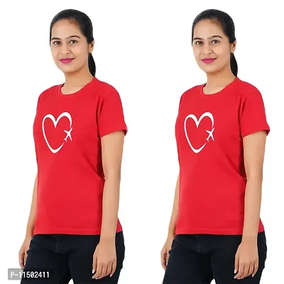 VINTAGE DREAM AND DEVICE OF LEAF Women's Cotton Regular Fit Half Sleeve Heart Printed Casual Tshirt (Red, Size XL) -Packof2