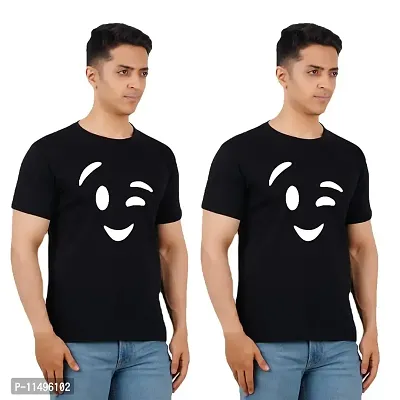 VINTAGE DREAM AND DEVICE OF LEAF Men's Cotton Regular Fit Half Sleeve Smile Printed Casual Tshirt (Black, Size M) -Packof2-thumb0