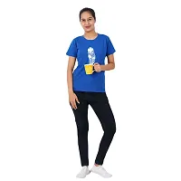 VINTAGE DREAM AND DEVICE OF LEAF Women's Cotton Regular Fit Half Sleeve Feather Printed Casual Tshirt (Blue, Size XL)-thumb2