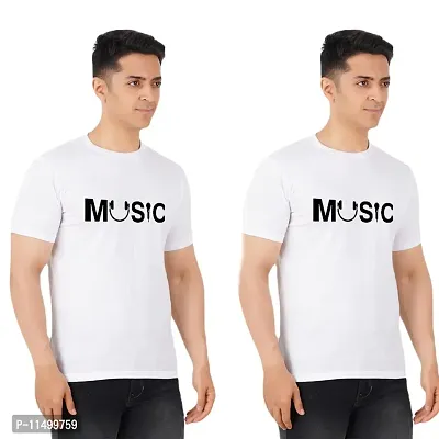 VINTAGE DREAM AND DEVICE OF LEAF Men's Cotton Regular Fit Half Sleeve Music Printed Casual Tshirt (White, Size S) -Packof2