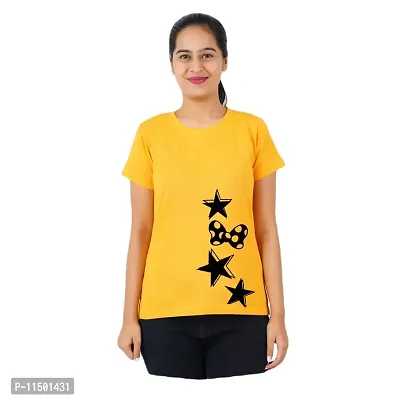 VINTAGE DREAM AND DEVICE OF LEAF Women's Cotton Regular Fit Half Sleeve Stars Printed Casual Tshirt (Yellow, Size M) -Packof1-thumb0