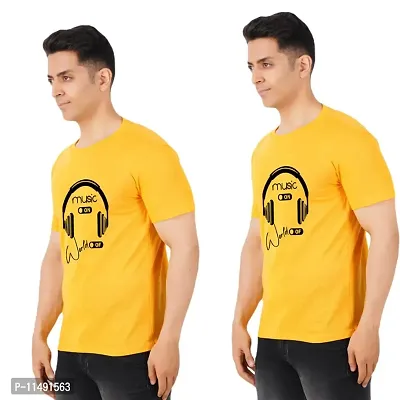 VINTAGE DREAM AND DEVICE OF LEAF Men's Cotton Regular Fit Half Sleeve Solid Music On Printed Casual Tshirt (Yellow, Size 2XL) -Packof2