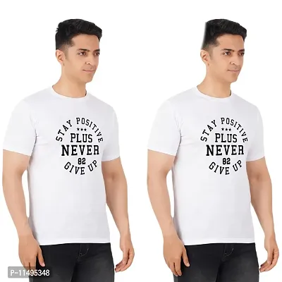 VINTAGE DREAM AND DEVICE OF LEAF Men's Cotton Regular Fit Half Sleeve 82 Never give Up Printed Casual Tshirt (White, Size S) -Packof2-thumb0