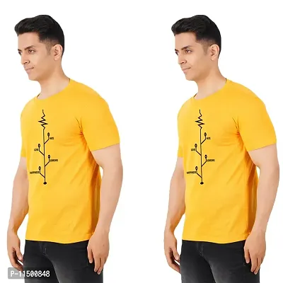 VINTAGE DREAM AND DEVICE OF LEAF Men's Cotton Regular Fit Half Sleeve Love Node Printed Casual Tshirt (Yellow, Size L) -Packof1