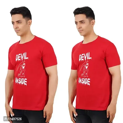 VINTAGE DREAM AND DEVICE OF LEAF Men's Cotton Regular Fit Half Sleeve Devil Inside Printed Casual Tshirt (Red, Size XL) -Packof2