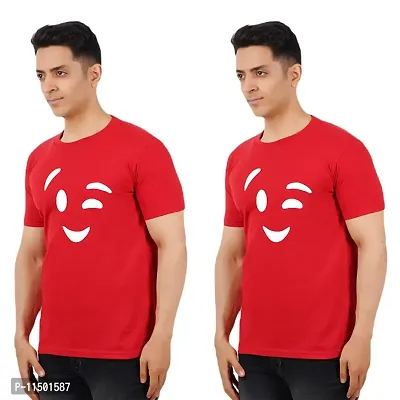 VINTAGE DREAM AND DEVICE OF LEAF Men's Cotton Regular Fit Half Sleeve Smile Printed Casual Tshirt (Red, Size L) -Packof2