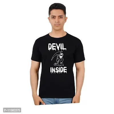 VINTAGE DREAM AND DEVICE OF LEAF Men's Cotton Regular Fit Half Sleeve Devil Inside Printed Casual Tshirt (Black, Size M) -Packof2-thumb0