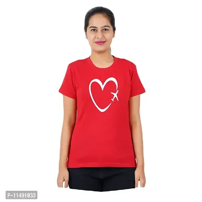 VINTAGE DREAM AND DEVICE OF LEAF Women's Cotton Regular Fit Half Sleeve Heart Printed Casual Tshirt (Red, Size M)-thumb0