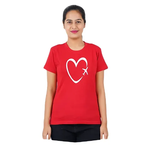 VINTAGE DREAM AND DEVICE OF LEAF Women's Regular Fit Half Sleeve Heart Casual Tshirt (Red, Size M)