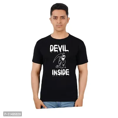 VINTAGE DREAM AND DEVICE OF LEAF Men's Cotton Regular Fit Half Sleeve Devil Inside Printed Casual Tshirt (Black, Size 2XL) -Packof1