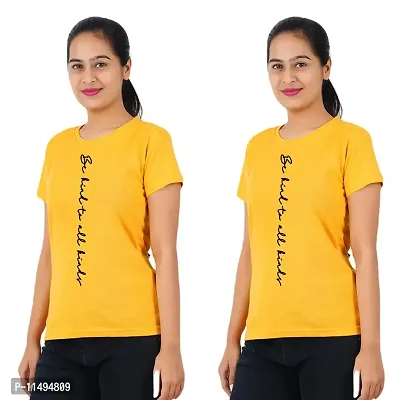 VINTAGE DREAM AND DEVICE OF LEAF Women's Cotton Regular Fit Half Sleeve Bekind to All Printed Casual Tshirt (Yellow, Size M) -Packof1