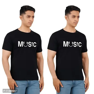 VINTAGE DREAM AND DEVICE OF LEAF Men's Cotton Regular Fit Half Sleeve Music Printed Casual Tshirt (Black, Size M) -Packof2-thumb0