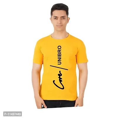 VINTAGE DREAM AND DEVICE OF LEAF Men's Cotton Regular Fit Half Sleeve Univro Printed Casual Tshirt (Yellow, Size M) -Packof2-thumb0