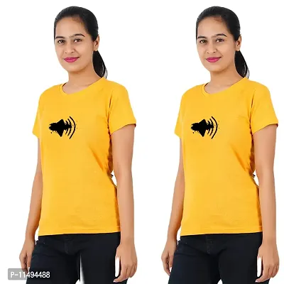 VINTAGE DREAM AND DEVICE OF LEAF Women's Cotton Regular Fit Half Sleeve Printed Casual Tshirt (Yellow, Size L) -Packof2-thumb0