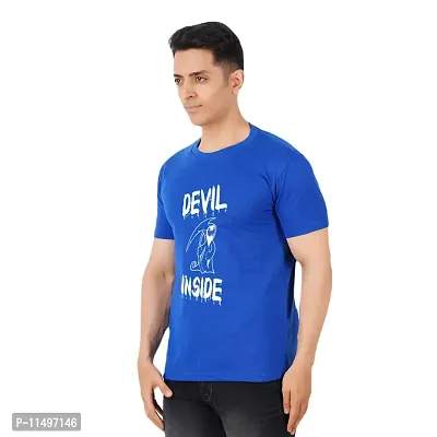 VINTAGE DREAM AND DEVICE OF LEAF Men's Cotton Regular Fit Half Sleeve Devil Inside Printed Casual Tshirt (Blue, Size M)-thumb4