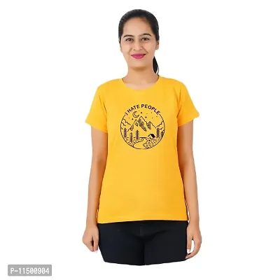 VINTAGE DREAM AND DEVICE OF LEAF Women's Cotton Regular Fit Half Sleeve I Hate People Printed Casual Tshirt (Yellow, Size S) -Packof2