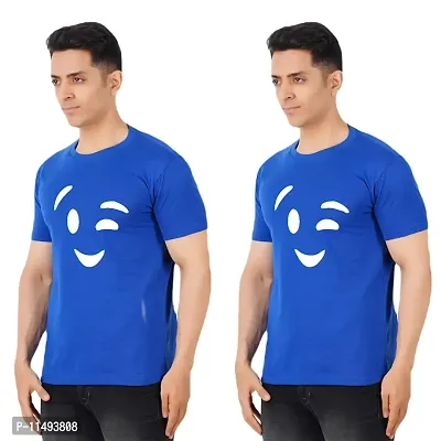 VINTAGE DREAM AND DEVICE OF LEAF Men's Cotton Regular Fit Half Sleeve Smile Printed Casual Tshirt (Blue, Size XL) -Packof2-thumb0