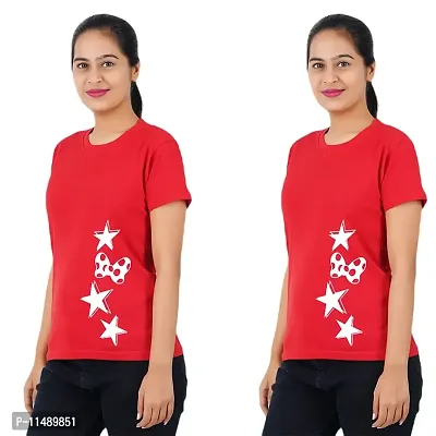 VINTAGE DREAM AND DEVICE OF LEAF Women's Cotton Regular Fit Half Sleeve Stars Printed Casual Tshirt (Red, Size XL) -Packof2