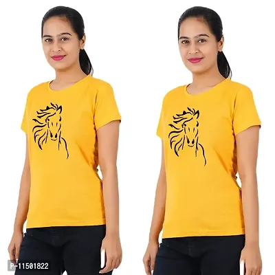 VINTAGE DREAM AND DEVICE OF LEAF Women's Cotton Regular Fit Half Sleeve Zebra Printed Casual Tshirt (Yellow, Size 2XL) -Packof2