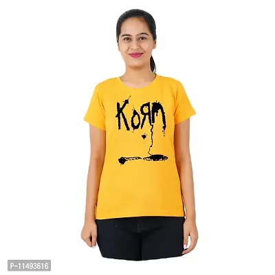 VINTAGE DREAM AND DEVICE OF LEAF Women's Cotton Regular Fit Half Sleeve Korm Printed Casual Tshirt (Yellow, Size XL)