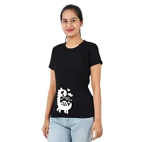 VINTAGE DREAM AND DEVICE OF LEAF Women's Cotton Regular Fit Half Sleeve Snuggle Saurus Printed Casual Tshirt (Black, Size 2XL)-thumb2