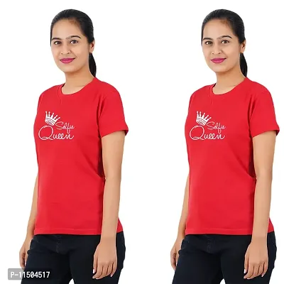 VINTAGE DREAM AND DEVICE OF LEAF Women's Cotton Regular Fit Half Sleeve Selfie Queen Printed Casual Tshirt (Red, Size M) -Packof2