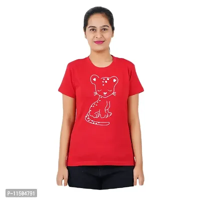 VINTAGE DREAM AND DEVICE OF LEAF Women's Cotton Regular Fit Half Sleeve Cat Printed Casual Tshirt (Red, Size 2XL) -Packof1-thumb0