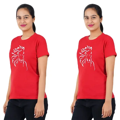 VINTAGE DREAM AND DEVICE OF LEAF Women's Regular Fit Half Sleeve Zebra Casual Tshirt (Red, Size L) -Packof2