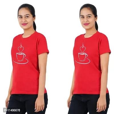 VINTAGE DREAM AND DEVICE OF LEAF Women's Cotton Regular Fit Half Sleeve Cup Printed Casual Tshirt (Red, Size L) -Packof2-thumb0