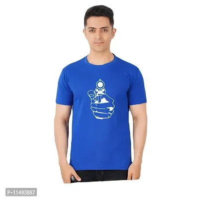 VINTAGE DREAM AND DEVICE OF LEAF Men's Cotton Regular Fit Half Sleeve Cartoon Printed Casual Tshirt (Blue, Size S) -Packof2