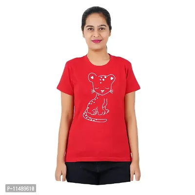 VINTAGE DREAM AND DEVICE OF LEAF Women's Cotton Regular Fit Half Sleeve Cat Printed Casual Tshirt (Red, Size 2XL)