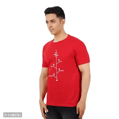 VINTAGE DREAM AND DEVICE OF LEAF Men's Cotton Regular Fit Half Sleeve Love Node Printed Casual Tshirt (Red, Size L)-thumb4