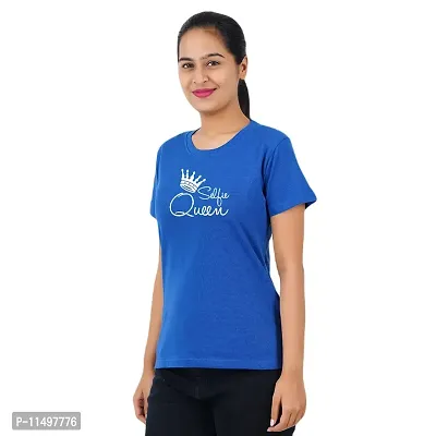 VINTAGE DREAM AND DEVICE OF LEAF Women's Cotton Regular Fit Half Sleeve Selfie Queen Printed Casual Tshirt (Blue, Size M)-thumb5