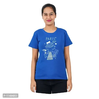 VINTAGE DREAM AND DEVICE OF LEAF Women's Cotton Regular Fit Half Sleeve Paris Gap Printed Casual Tshirt (Blue, Size L) -Packof2-thumb0